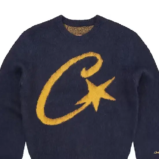 Corteiz C Star Mohair Knit Sweatshirt Navy 1