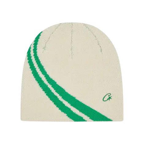 KNIT STRIPE BEANIE V2 [GREEN & CREAM]