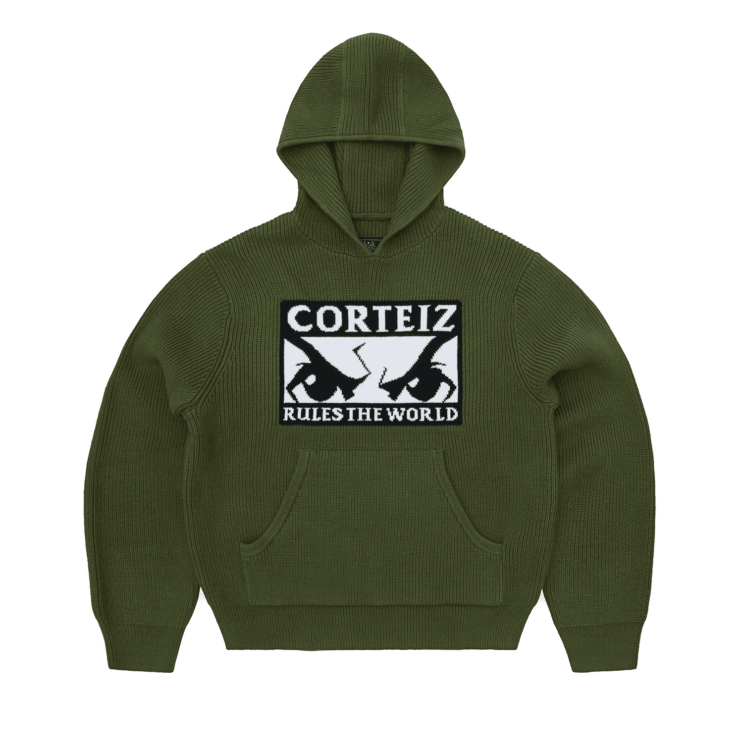 RTWKNITHOODIE_OLIVE_01 HUEY KNIT HOODIE